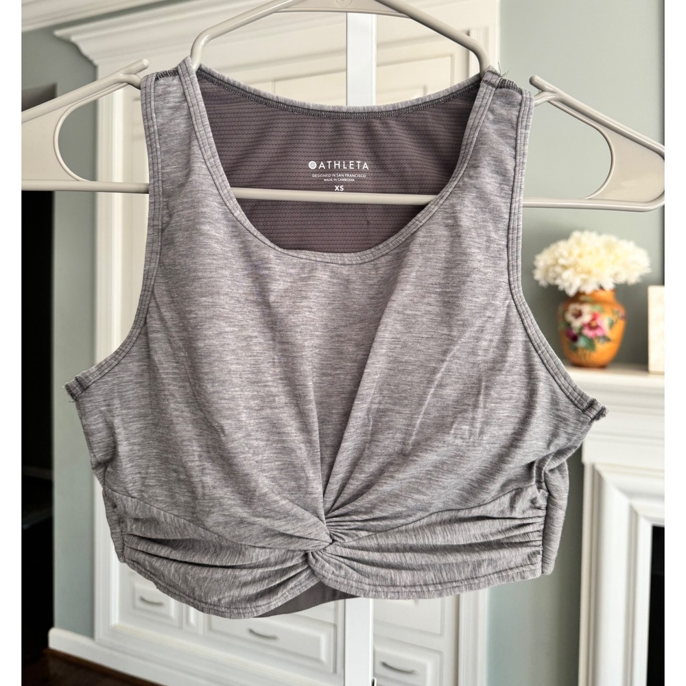 Athleta Essence Twist Crop Tank Top Heathered Grey Built In Bra Womens XS - Picture 2 of 6